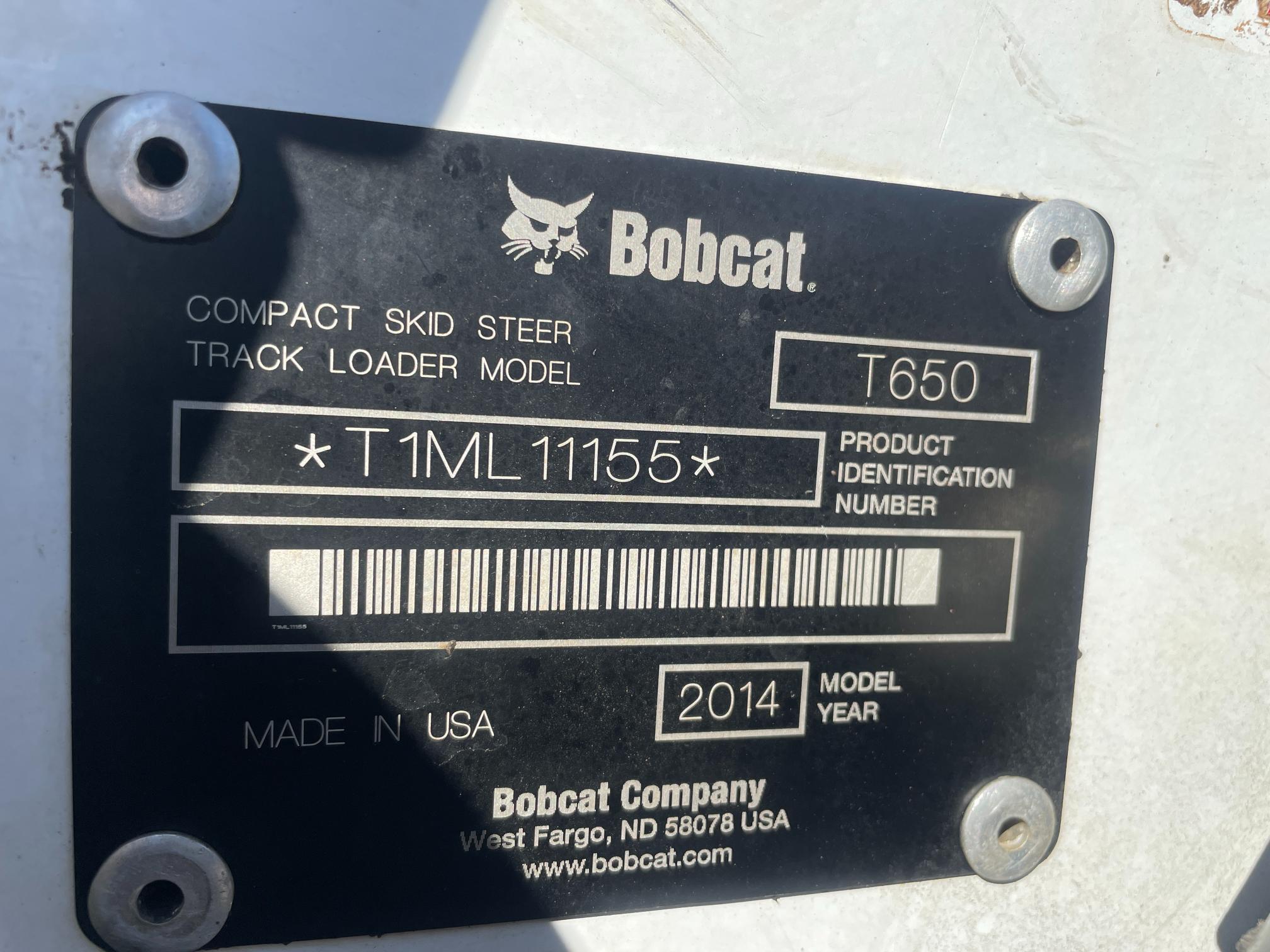 2014 Bobcat T650 Track Skid Loader