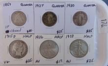 Variety: (3) Quarters and (3) Half Dollars.