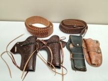 (6Pcs.) LEATHER HOLSTERS AND CARTRIDGE BELTS