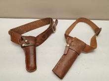 (2Pcs.) LEATHER GUN BELTS WITH HOLSTERS