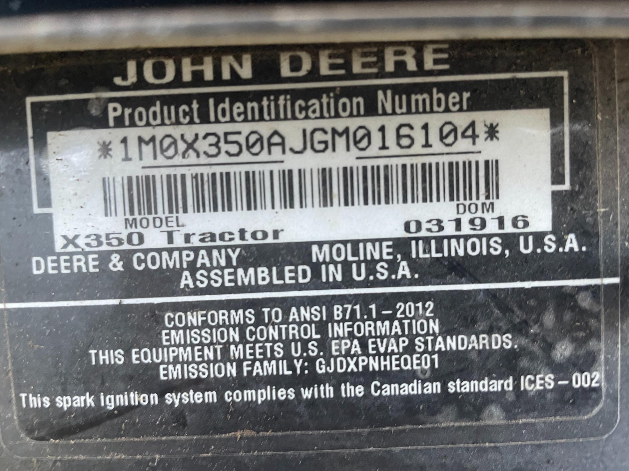John Deere X350 42" Hydrostatic Riding Mower