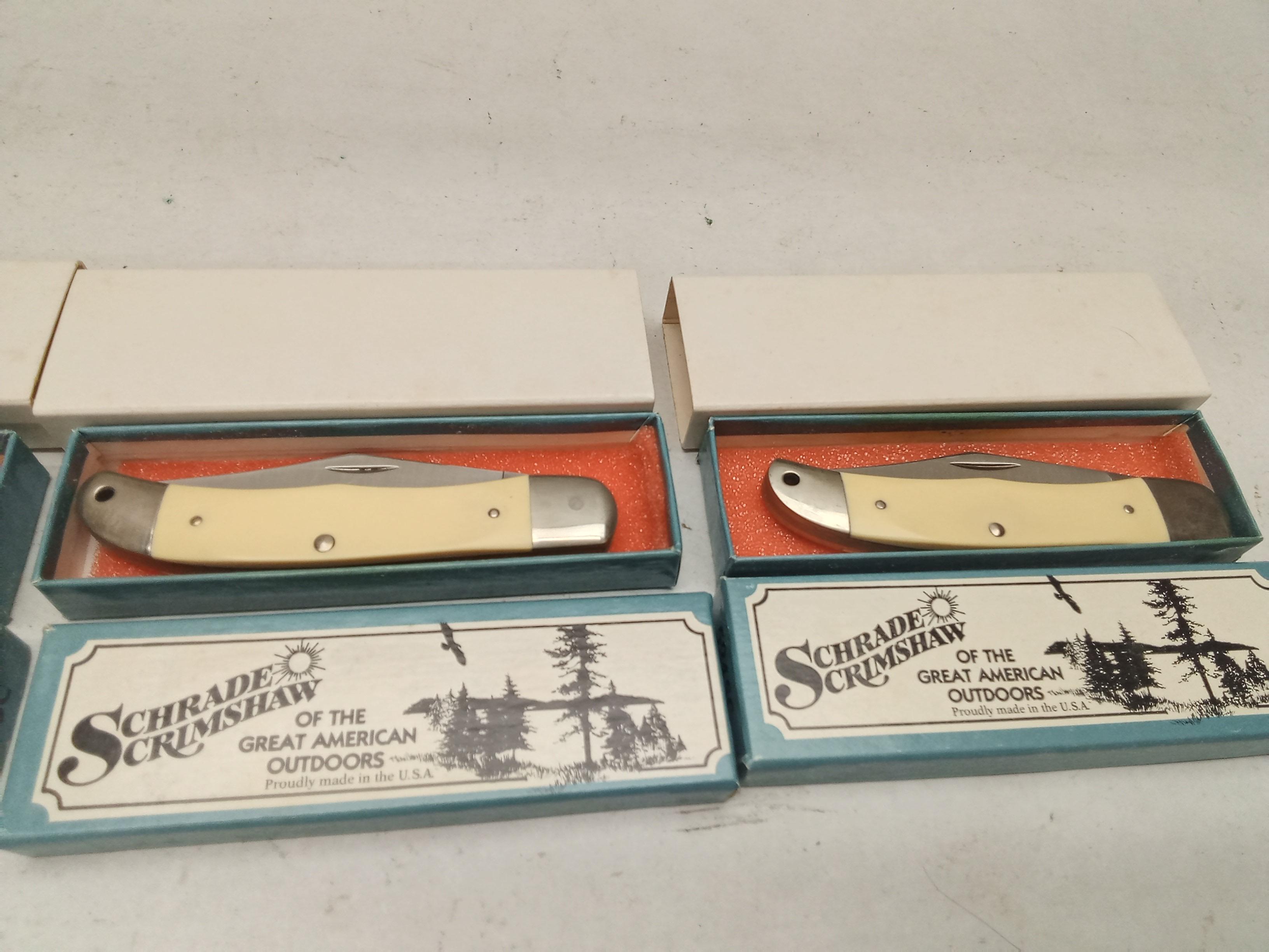 (3Pcs.) NOS SCHRADE SCRIMSHAW 524SC FOLDING KNIVES
