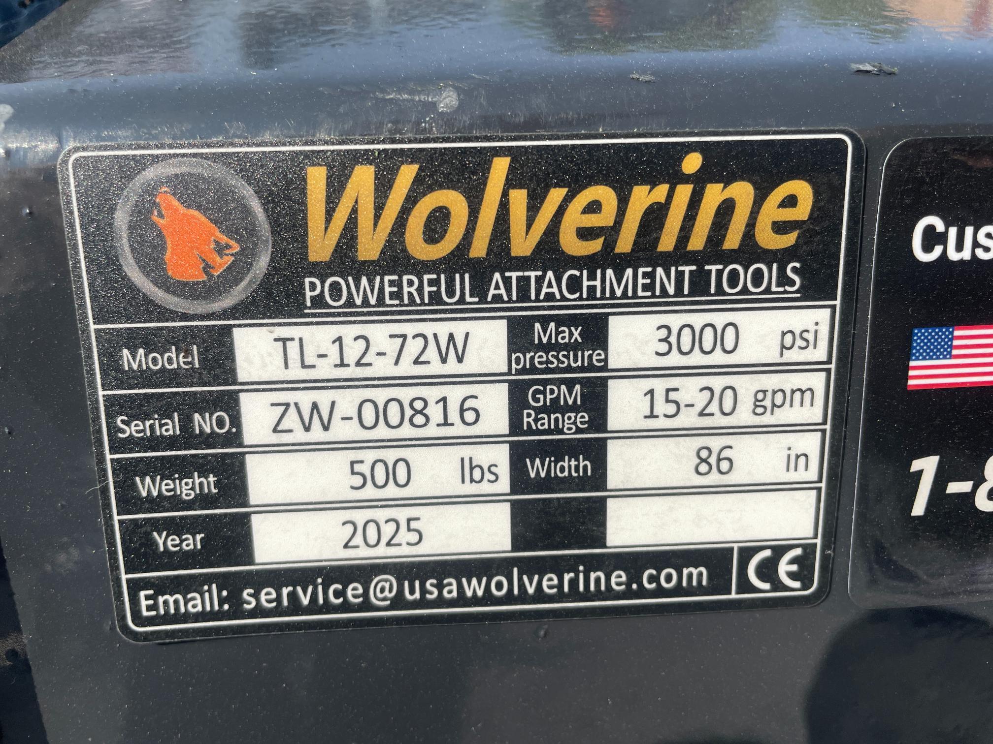 New Wolverine 72" Quick Attach Roto Tiller