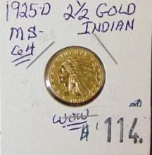 1925-D Quarter Eagle Gold $2.50 Indian MS64.