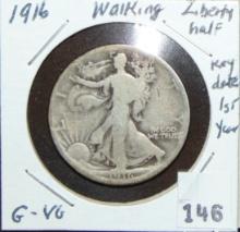 1916 Walking Liberty Half Dollar G-VG (first year, good date).