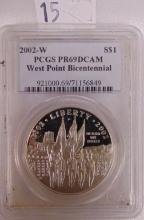 2002-W West Point Bicentennial Silver Dollar PCGS PR69.