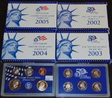 2002, 2003, 2004, 2005 U.S. Proof Sets.