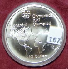1973 Canada Montreal Olympics $10 .925 Silver 1.44 ozt. ASW.