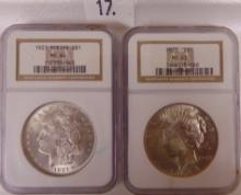 1921 Morgan Dollar. 1923 Peace Dollar.