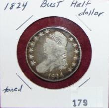 1824 Bust Half Dollar (toned).