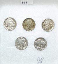 (5) Buffalo Nickels: 1916, 1917, 1926-D, 1929-S,