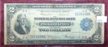 Series 1918 $2 National Currency Phila. "Battleship". Rare.