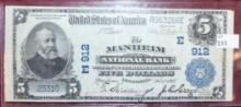2/12/1905 $5 National Currency "The Manheim National Bank" Pa.