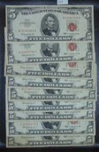 (9) $5 United States Notes Series 1963 Red Seal.