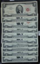 (10) Consecutive 1963 $2 Red Seal Notes UNC. Nice!