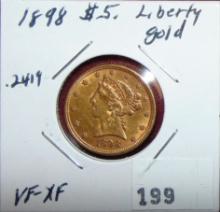1898 $5 Gold Liberty Head VF-XF.