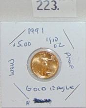 1991 1/10 Oz. $5 Gold Eagle.