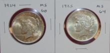1924, 1925 Peace Dollars.