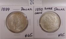 1889, 1890 Morgan Dollars.