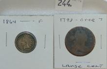 1864 Indian Cent. 1798 Large Cent.