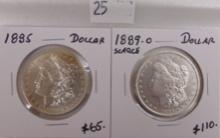 1885, 1889-O Morgan Dollars.