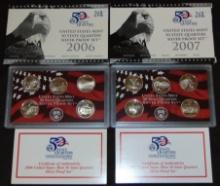 2006, 2007 U.S. Silver Quarters Proof Sets ($2.50 face value in 90% Silver).