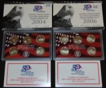 2004, 2006 U.S. Silver Quarters Proof Sets ($2.50 face value in 90% Silver).