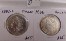 1885-O, 1886 Morgan Dollars.