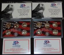 2004, 2007 U.S. Silver Quarters Proof Sets ($2.50 face value in 90% Silver).