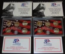 2006, 2007 U.S. Silver Quarters Proof Sets ($2.50 face value in 90% Silver).