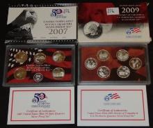 2007, 2009 U.S. Silver Quarters Proof Sets ($2.50 face value in 90% Silver).