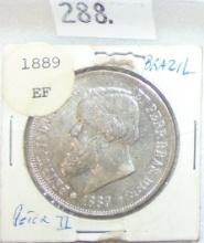 1889 Brazil 2000 Réis - Pedro II .9166 Silver.