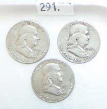 (3) Franklin Half Dollars: 1951, 1952, 1961 (.900 Silver).