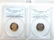 1981-S Type 1 & Type 2 Jefferson Nickels.