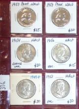 (6) Franklin Half Dollars (90% Silver).