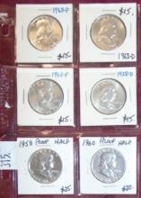 (6) Franklin Half Dollars (90% Silver).