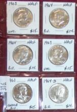(6) Franklin and Kennedy Half Dollars (90% Silver)