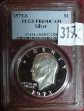 1973-S Eisenhower Dollar PCGS PR69DCAM.