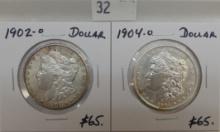 1902-O, 1904-O Morgan Dollars.