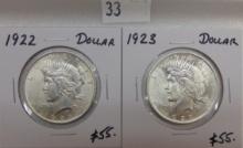 1922, 1923 Peace Dollars.