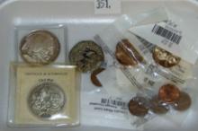 Variety: 1 Troy Oz. Silver Indian/Buffalo Round. Medallions. (2) Sacagawea Dollars. Approx. (7) Cent