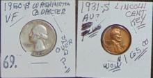 1950-S Quarter. 1931-S Lincoln Cent.