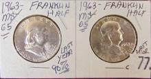 1963, 1963 Franklin Half Dollars (last year 90% Silver).