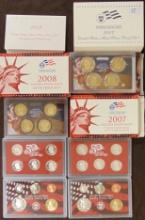 2007, 2008 U.S. Mint Silver Proof Sets.