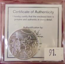 Disney 1928 Steamboat Willie 1 Oz. .999 Silver Round.