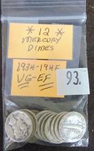 12 Mercury Dimes: 1934-1945 (Nice Group).