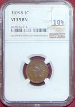 1908-S Indian Cent NGC VF35 BN.