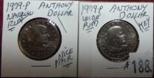(2) 1979-P Anthony Dollars (narrow and wide rims, key pair).