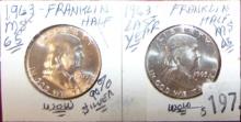 (2) 1963 Franklin Half Dollars MS65 (last year 90% Silver).