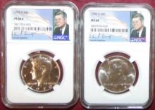 1969-D, 1970-S Kennedy Half Dollars NGGC MS64, PF66 (key, 40% Silver).